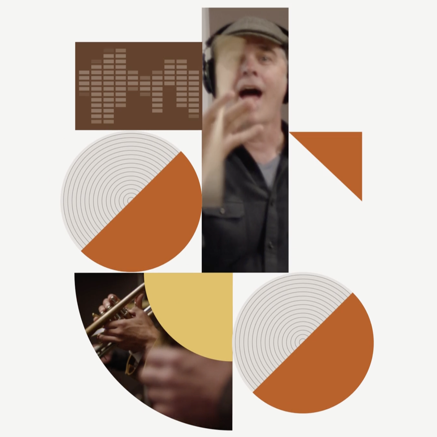 geometric shapes and tracks with a man flipping a guitar stick